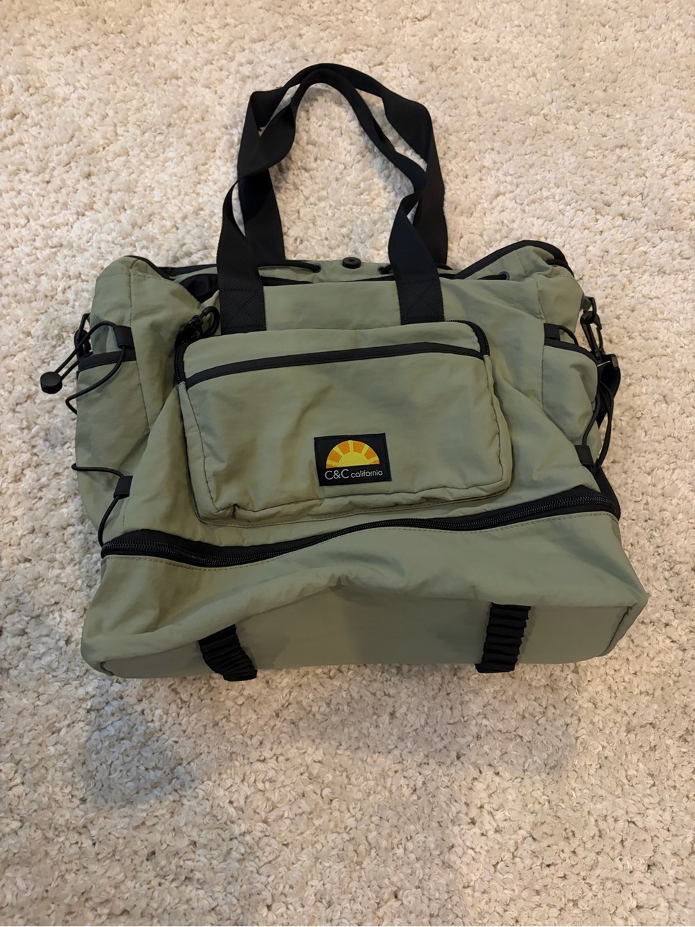 C&C California Olive Green Duffel Tote with Front Pocket